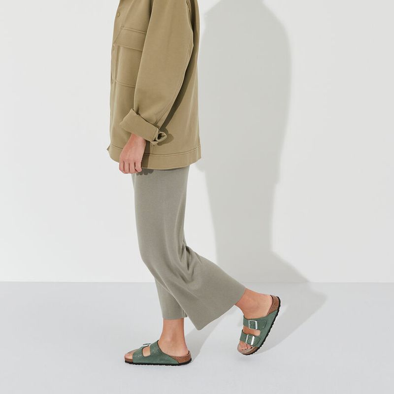 Birkenstock Arizona Shimmering Thyme smal grønn semsket skinn