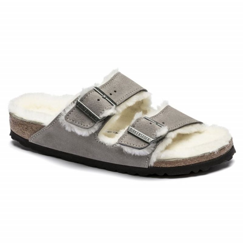 Birkenstock Arizona Shearling stone semsket skinn/lammeull smal