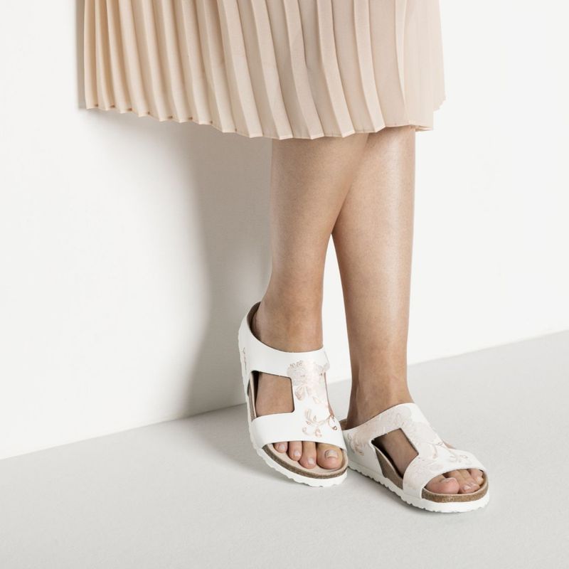 Birkenstock Papillio Charlize ornaments hvit/rosegull skinn smal