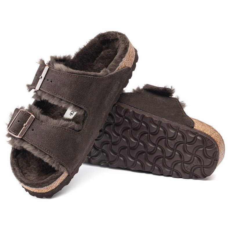 Birkenstock Arizona Shearling Mocca semsket skinn/lammeull smal