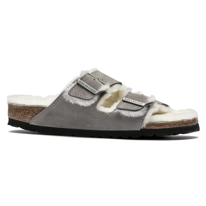 Birkenstock Arizona Shearling stone semsket skinn/lammeull smal