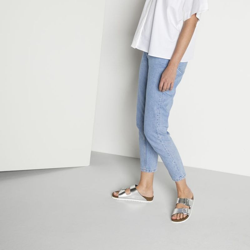 Birkenstock Arizona SFB Silver Met skinn myk - smal