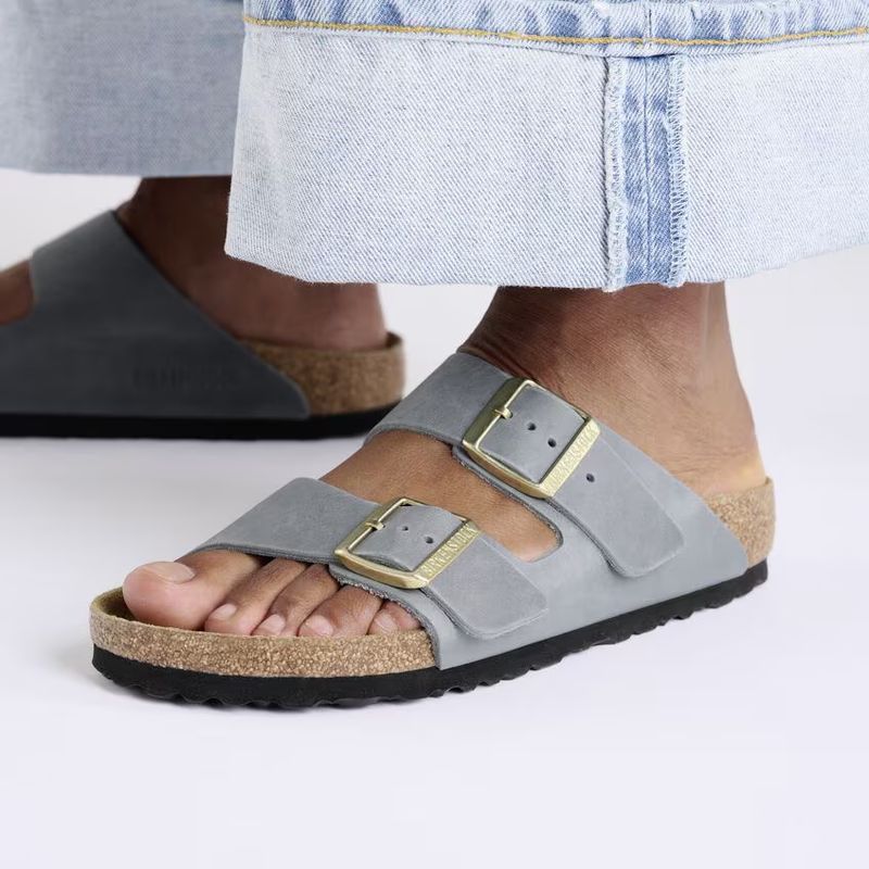 Birkenstock Arizona oljet skinn Basalt Grey smal