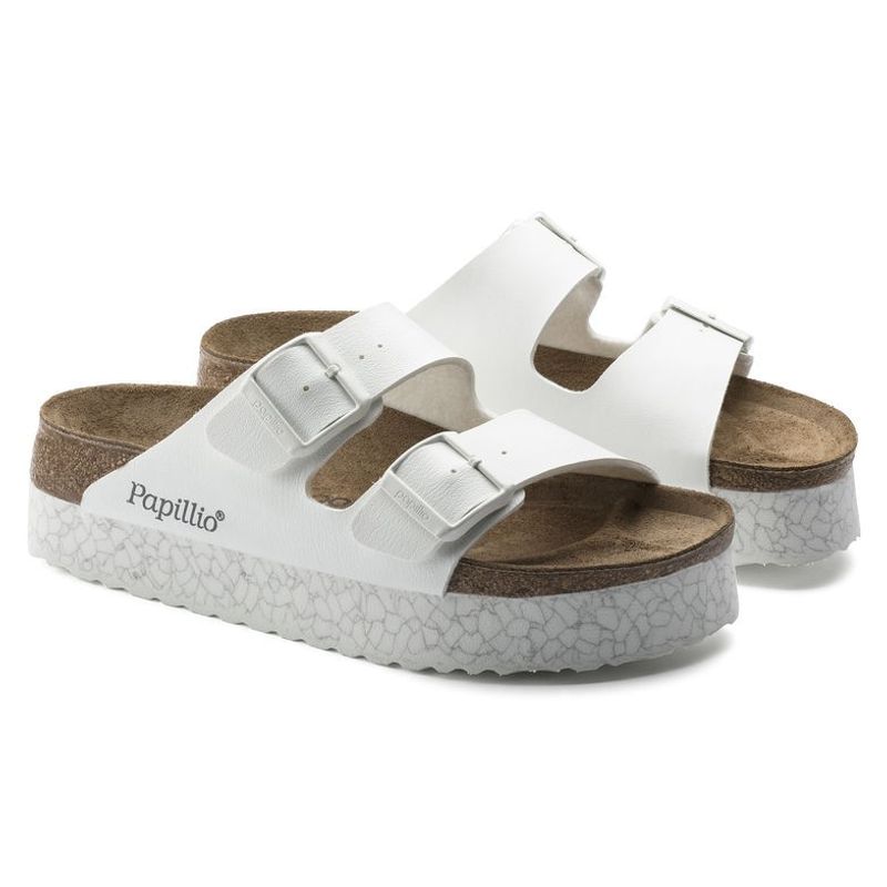 Birkenstock Arizona BF Monochrome marble hvit høy såle smal