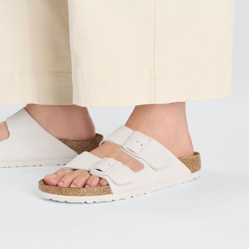 Birkenstock Arizona antikk hvit semsket skinn smal