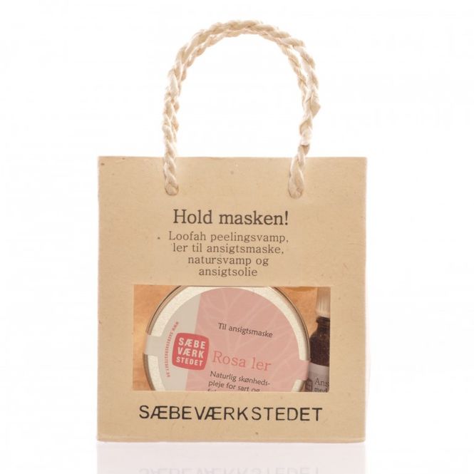 Hovedbilde SV Gavepose: Hold maske med rosa leire