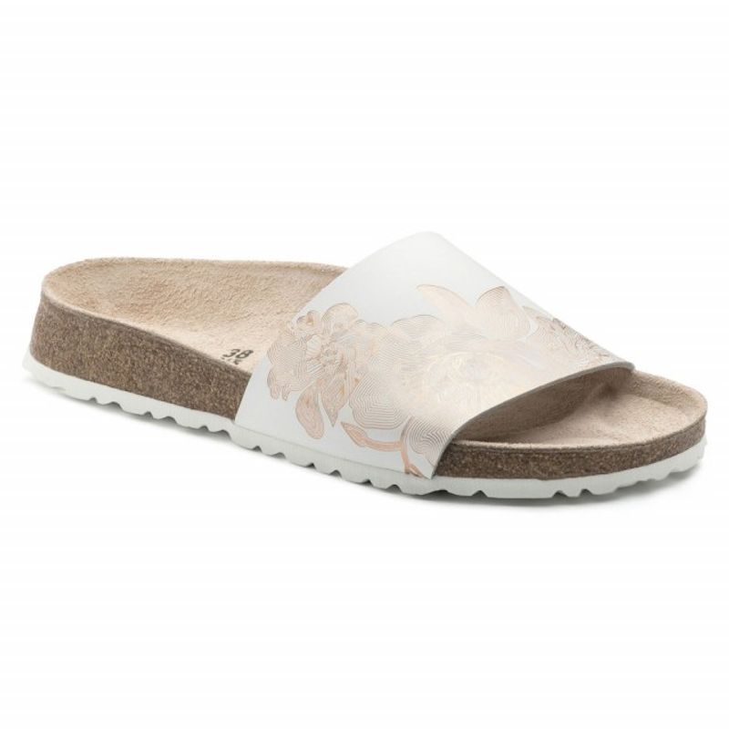 Birkenstock Papillio Cora ornaments hvit/rosegull skinn smal
