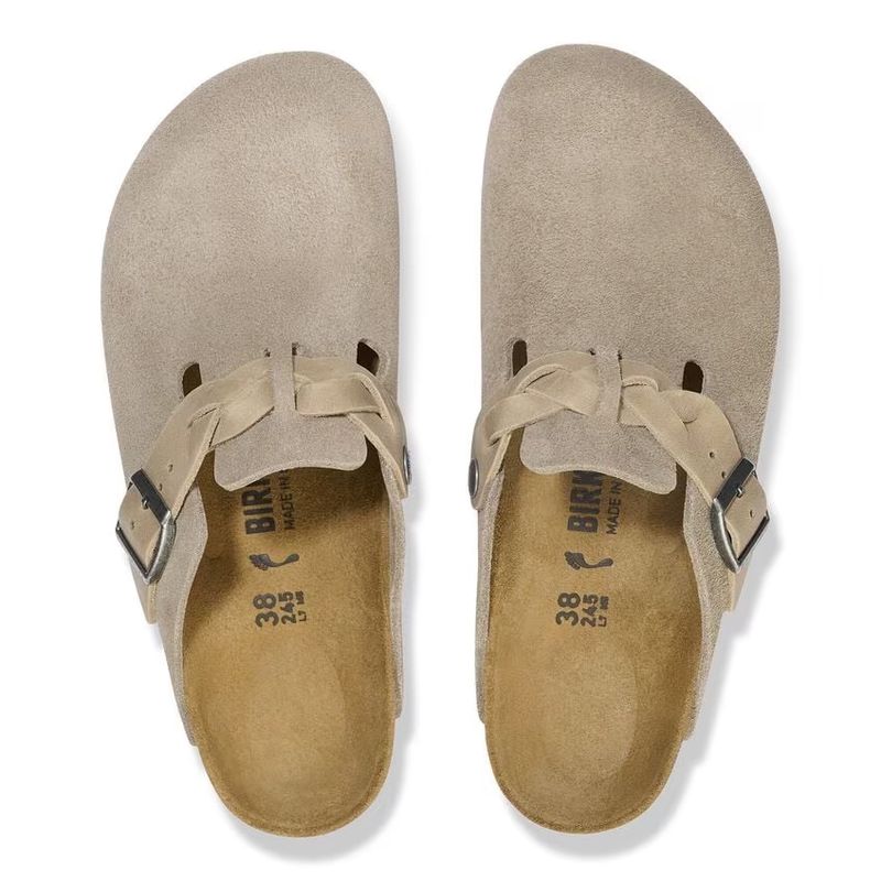 Birkenstock Boston Braided Taupe flettet semsket skinn smal