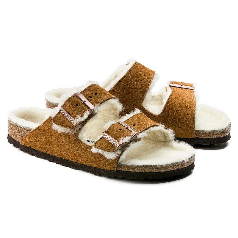 Birkenstock Arizona Shearling Mink semsket skinn/lammeull smal