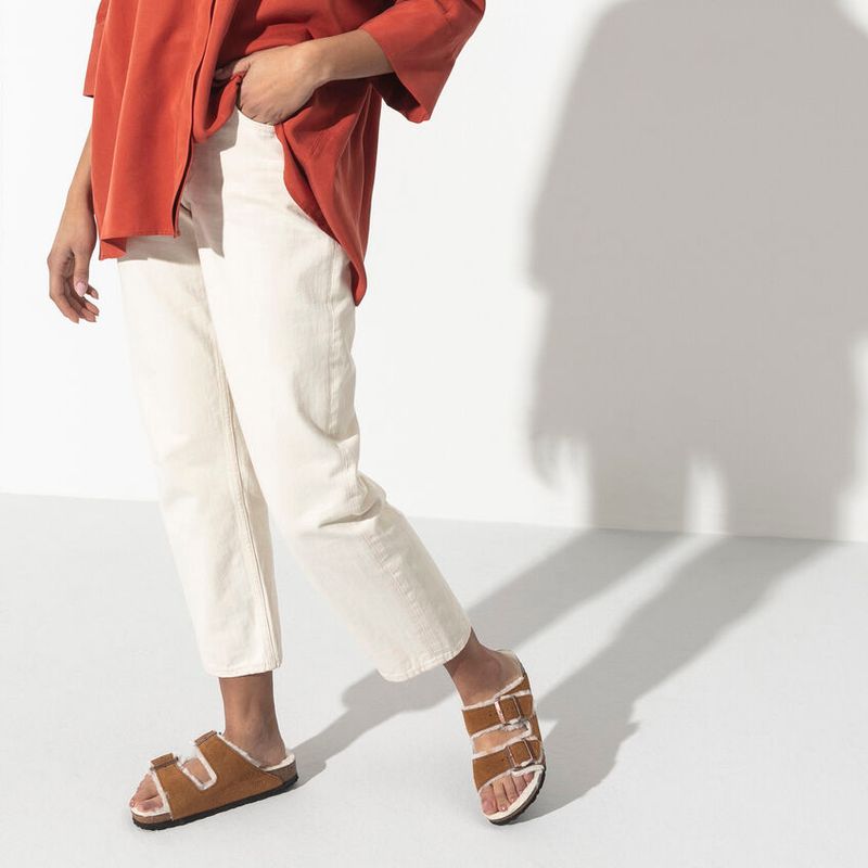 Birkenstock Arizona Shearling Mink semsket skinn/lammeull smal