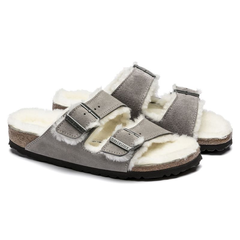 Birkenstock Arizona Shearling stone semsket skinn/lammeull smal