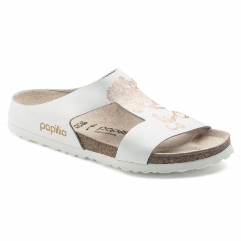 Birkenstock Papillio Charlize ornaments hvit/rosegull skinn smal