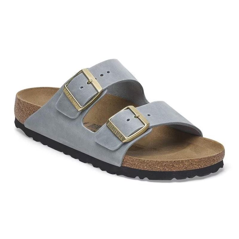 Birkenstock Arizona oljet skinn Basalt Grey smal