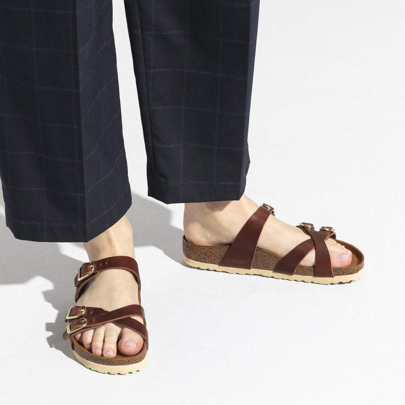 Birkenstock Franca Cognac oljet skinn smal