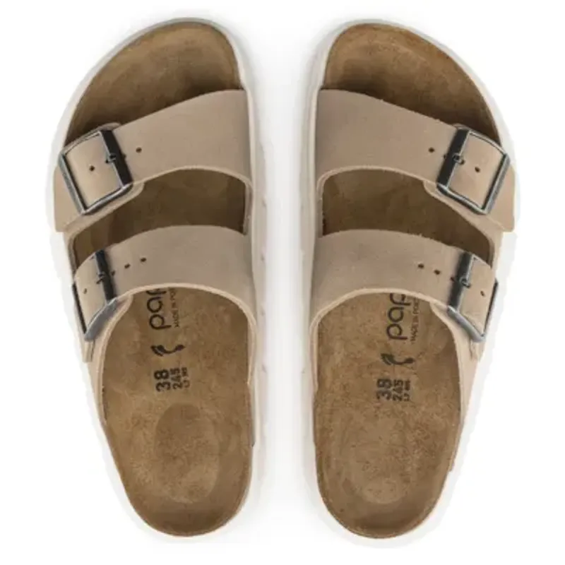 Birkenstock Arizona platform warm sand semsket skinn smal