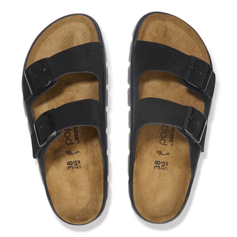 Birkenstock Arizona platform semsket skinn svart smal
