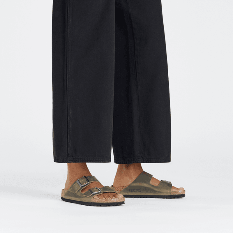Birkenstock Arizona oljet skinn Faded Khaki smal