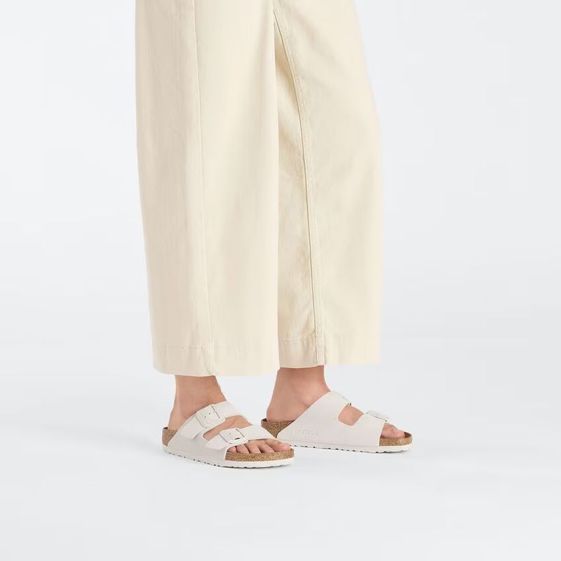 Birkenstock Arizona antikk hvit semsket skinn smal